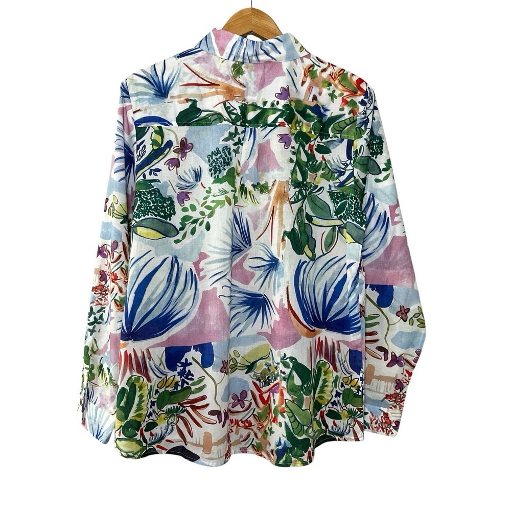 Soft Surroundings Womens XL Button‎ Up Shirt Watercolor Abstract Floral Cotton - Picture 2 of 14
